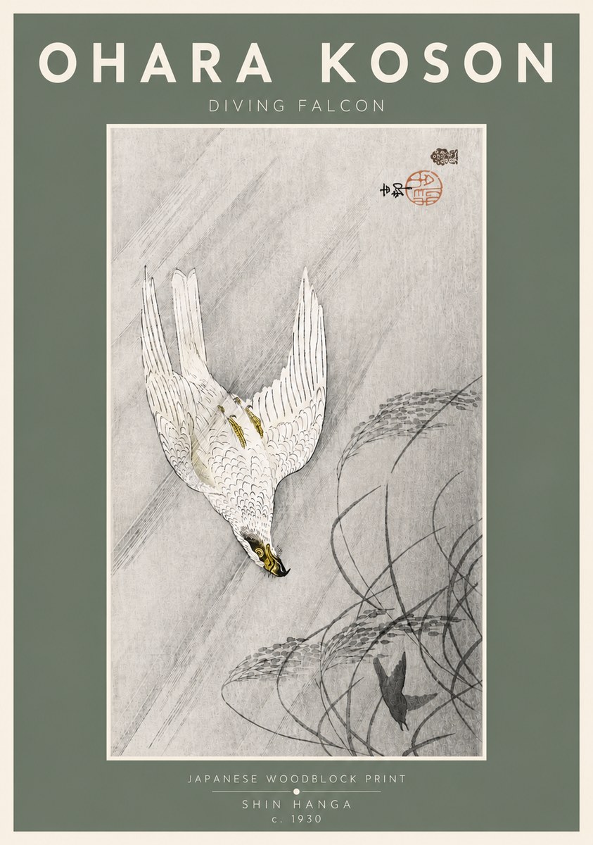 Ohara Koson Diving Falcon No4 - Juliste