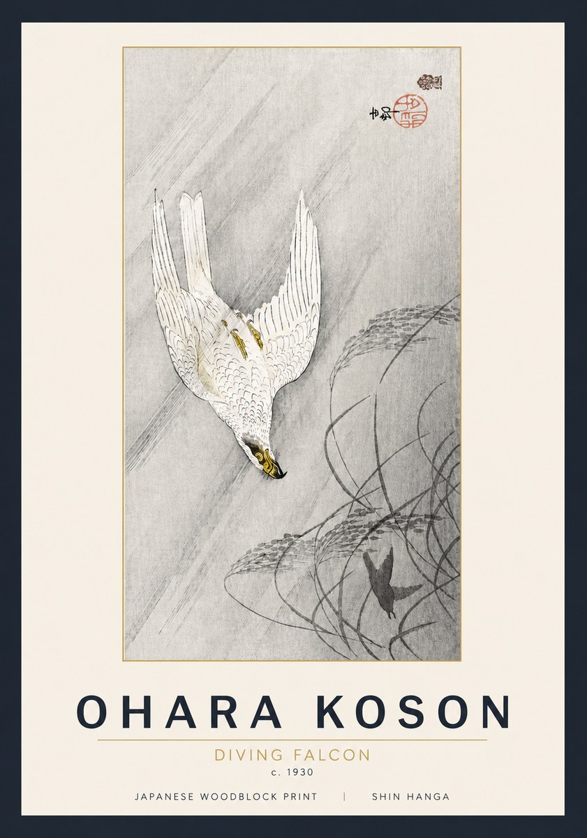 Ohara Koson Diving Falcon No5 - Juliste