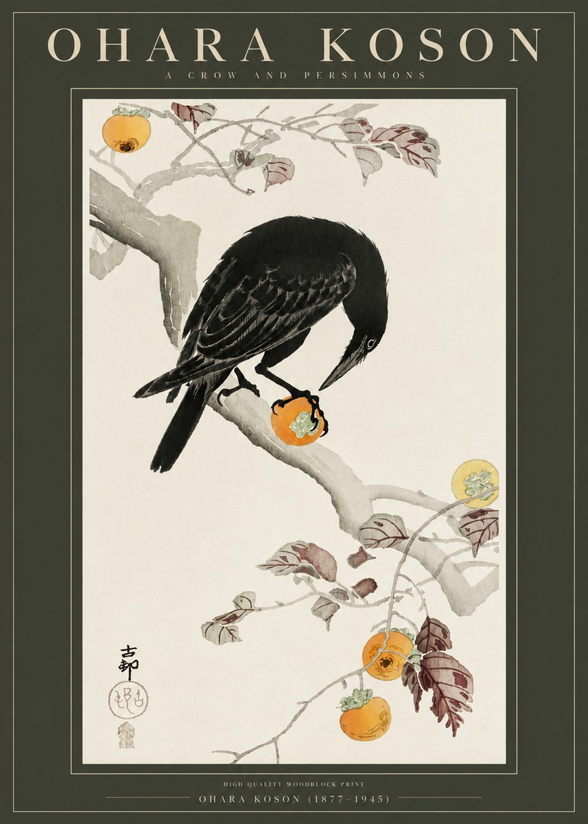 Ohara Koson A Crow and Persimmons No2 - Juliste