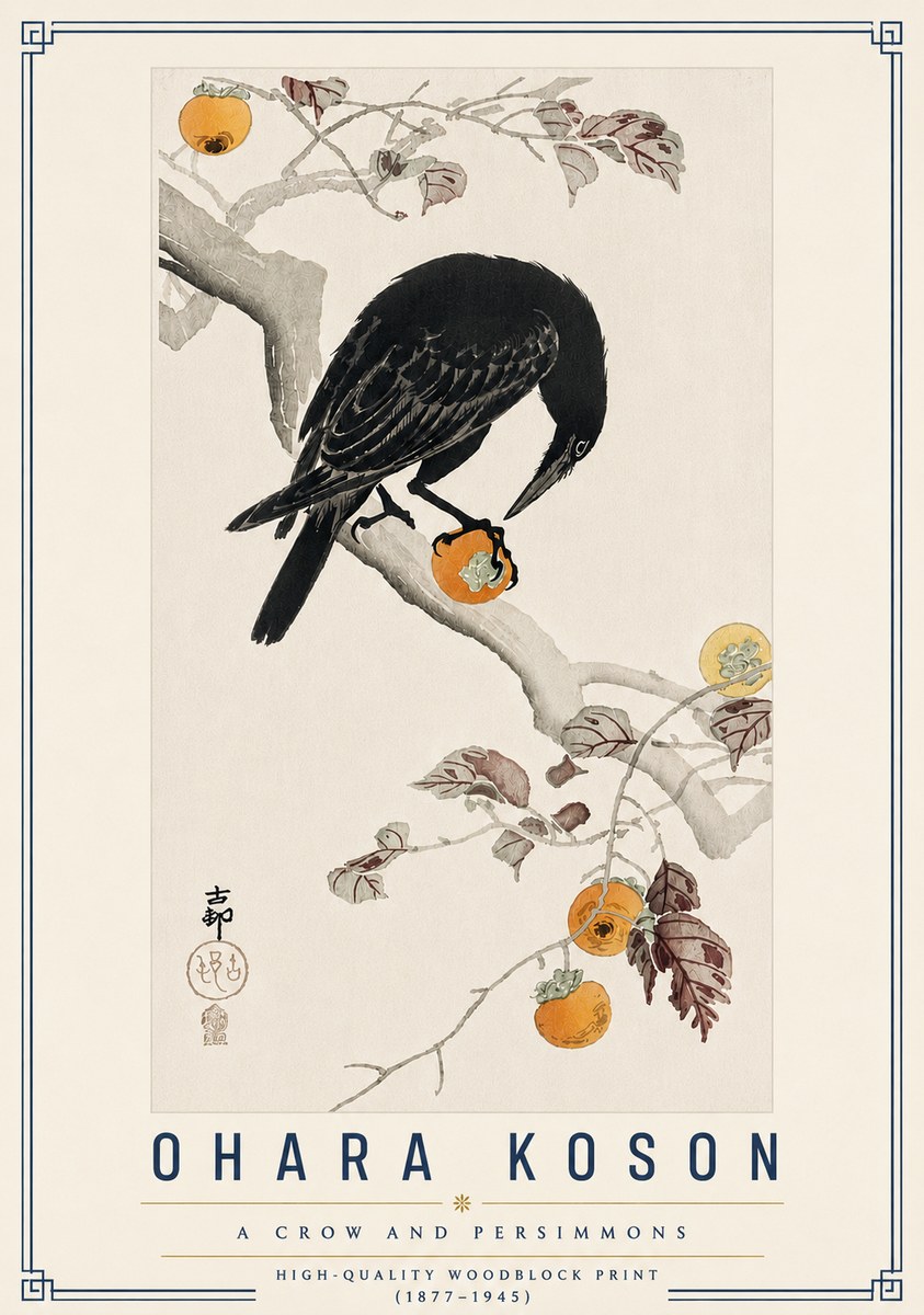 Ohara Koson A Crow and Persimmons No5 - Juliste