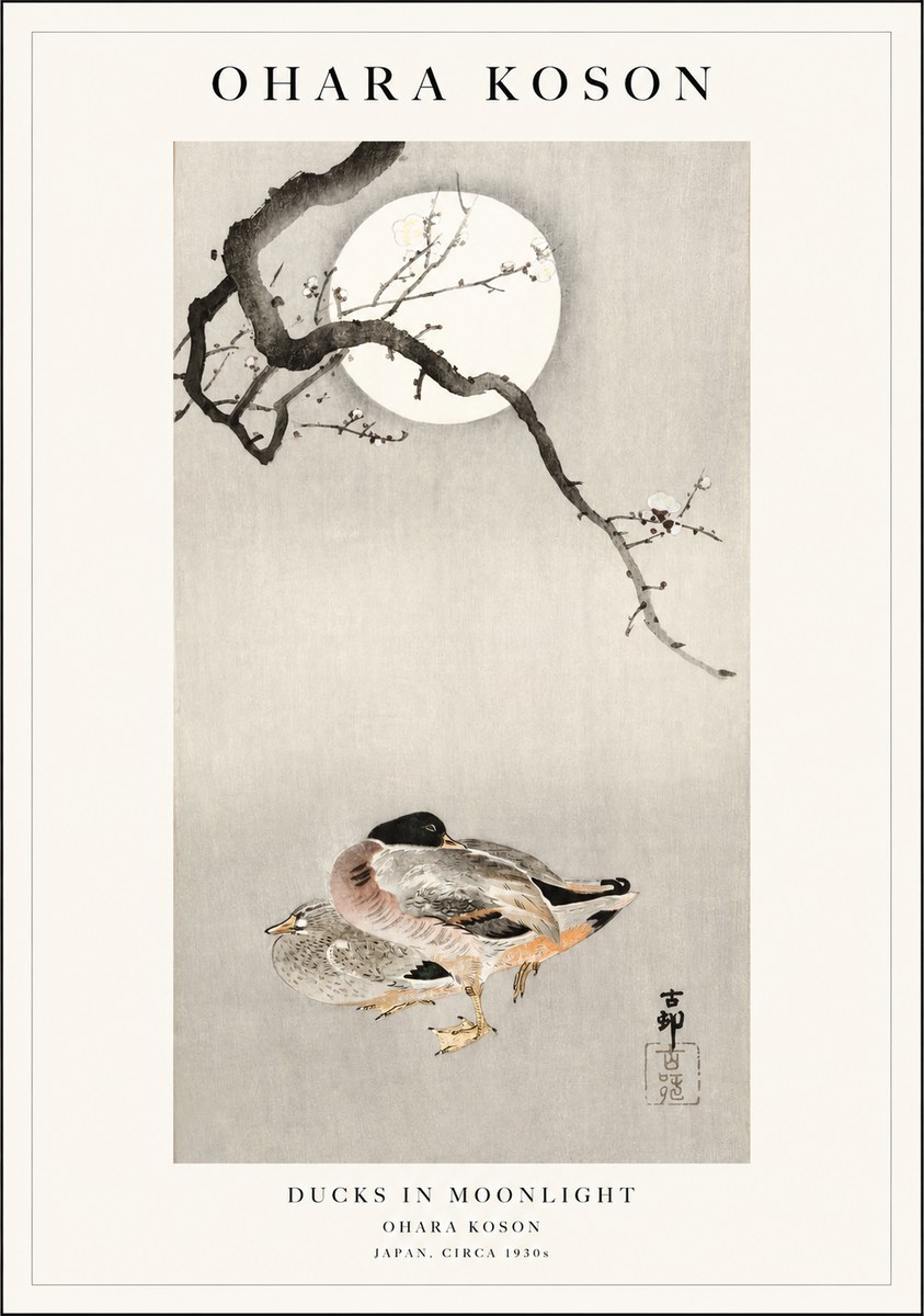 Ohara Koson Ducks in Moonlight No1 - Juliste