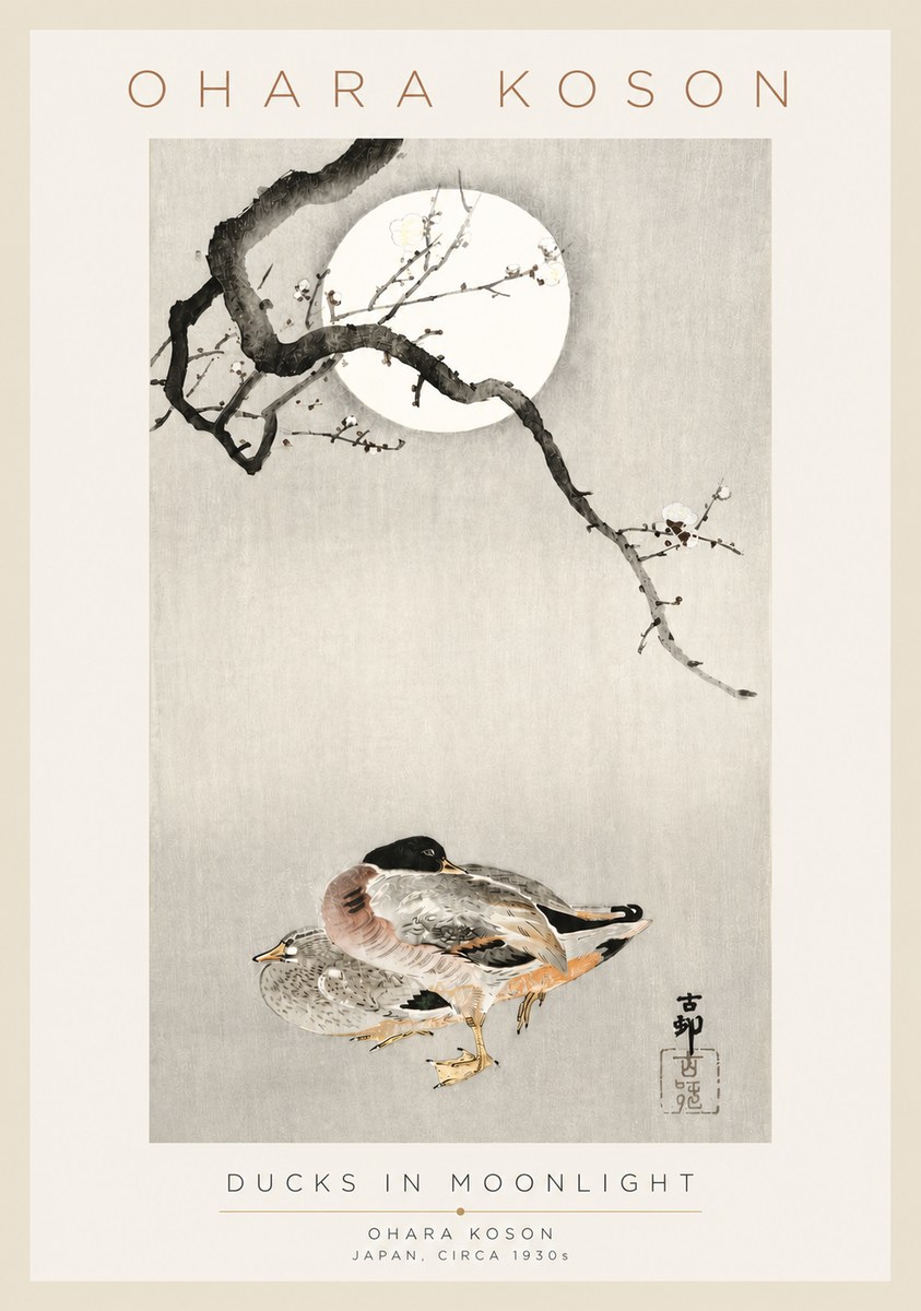 Ohara Koson Ducks in Moonlight No3 - Juliste