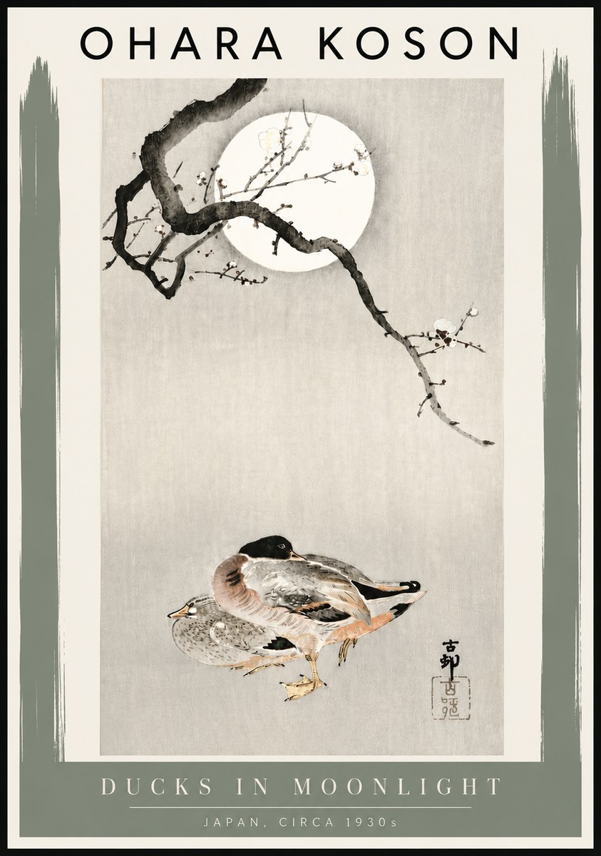 Ohara Koson Ducks in Moonlight No4 - Juliste