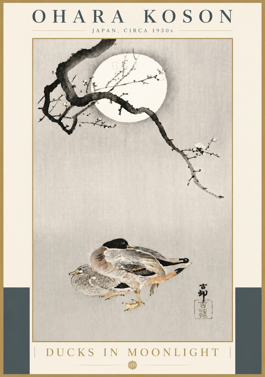 Ohara Koson Ducks in Moonlight No5 - Juliste