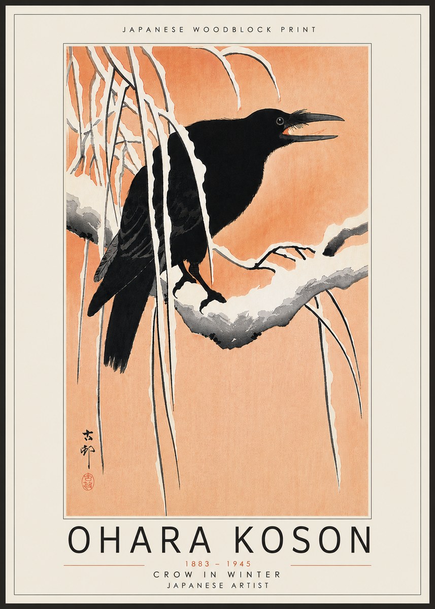 Ohara Koson Crow in Winter II No4 - Juliste