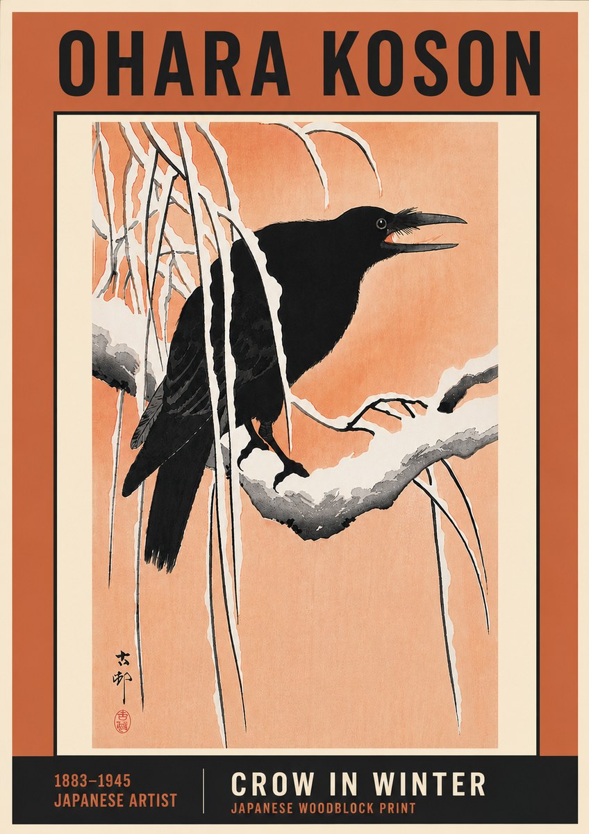 Ohara Koson Crow in Winter II No6 - Juliste