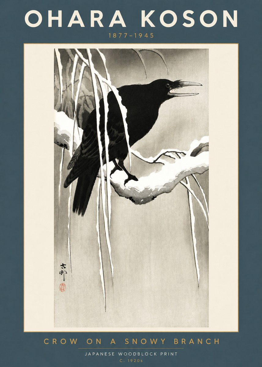 Ohara Koson Crow on a Snowy Branch III No2 - Juliste