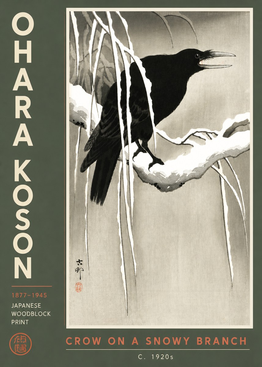 Ohara Koson Crow on a Snowy Branch III No3 - Juliste