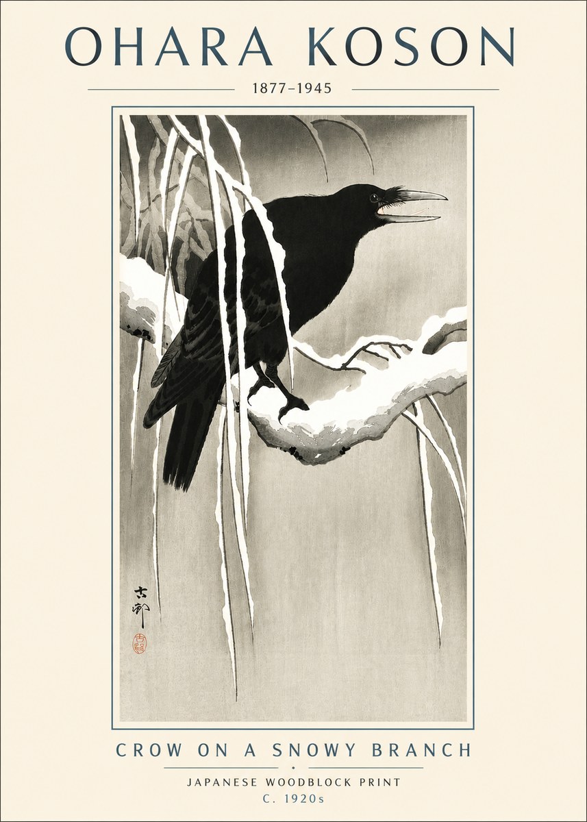 Ohara Koson Crow on a Snowy Branch III No4 - Juliste