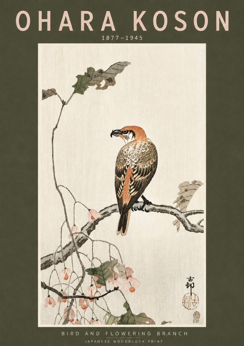 Ohara Koson Bird and Flowering Branch No3 - Juliste