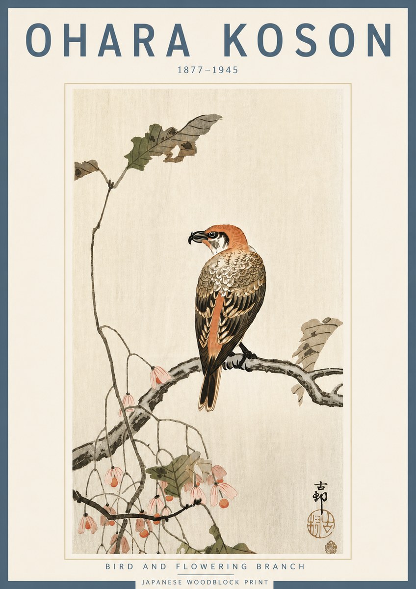 Ohara Koson Bird and Flowering Branch No4 - Juliste