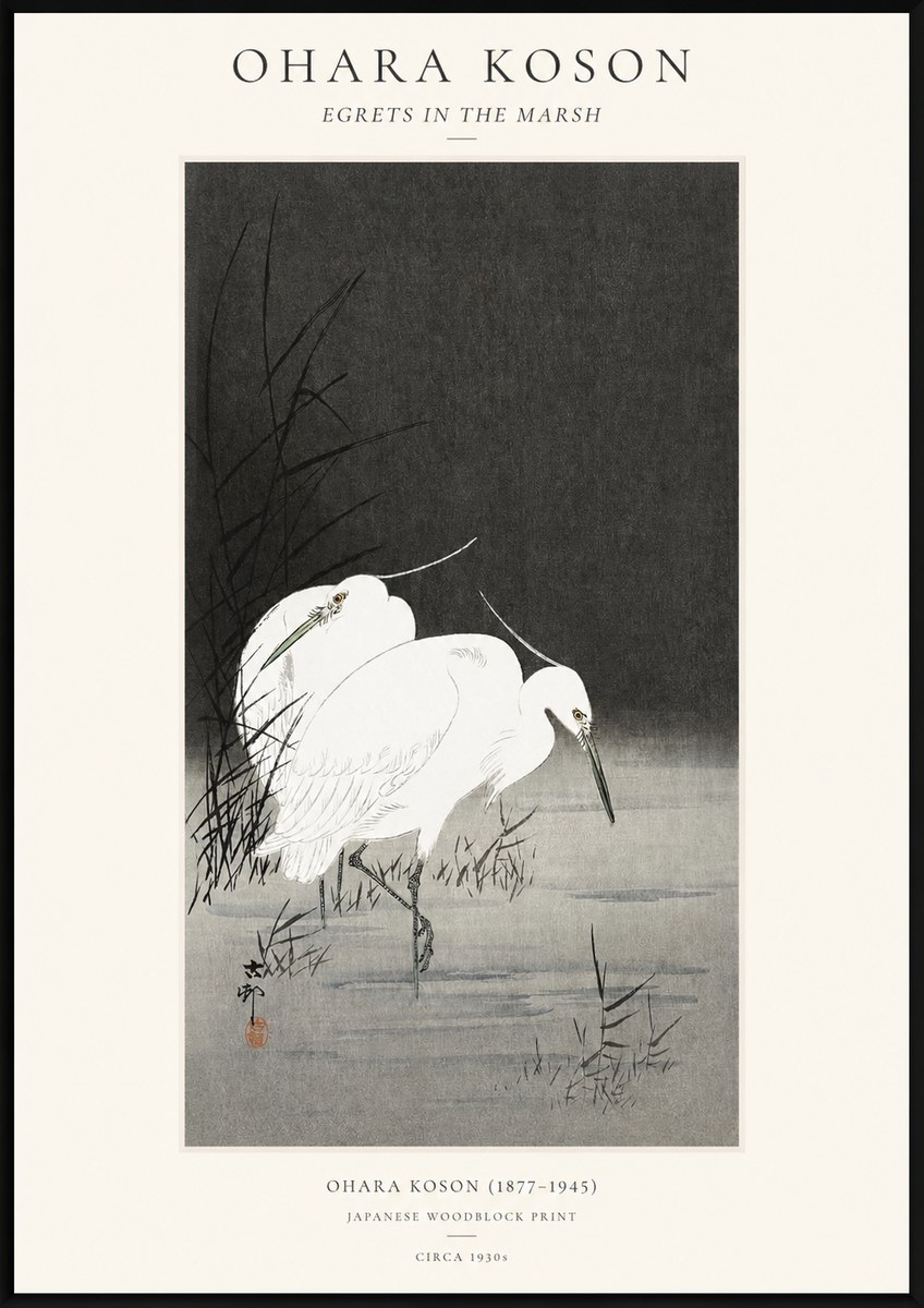 Ohara Koson Egrets in the Marsh No1 - Juliste