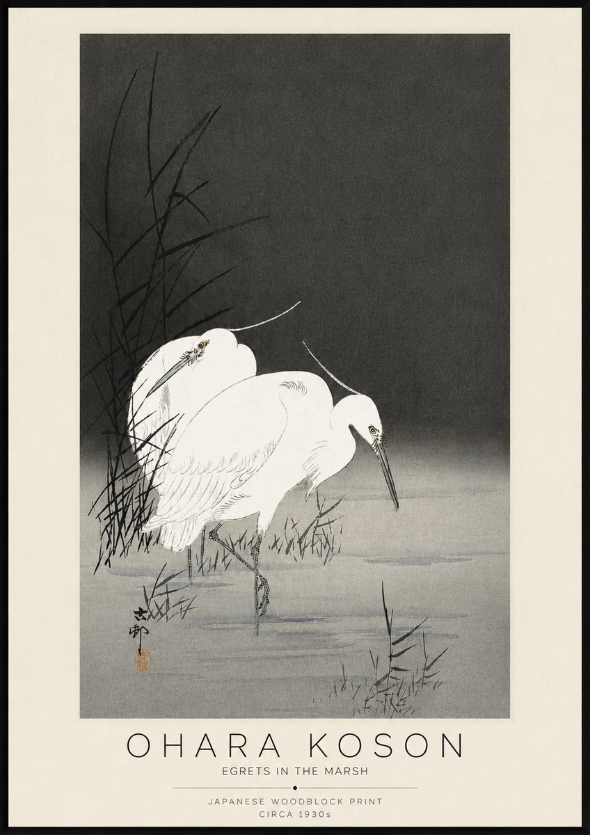 Ohara Koson Egrets in the Marsh No3 - Juliste