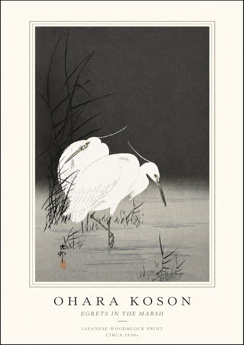 Ohara Koson Egrets in the Marsh No5 - Juliste