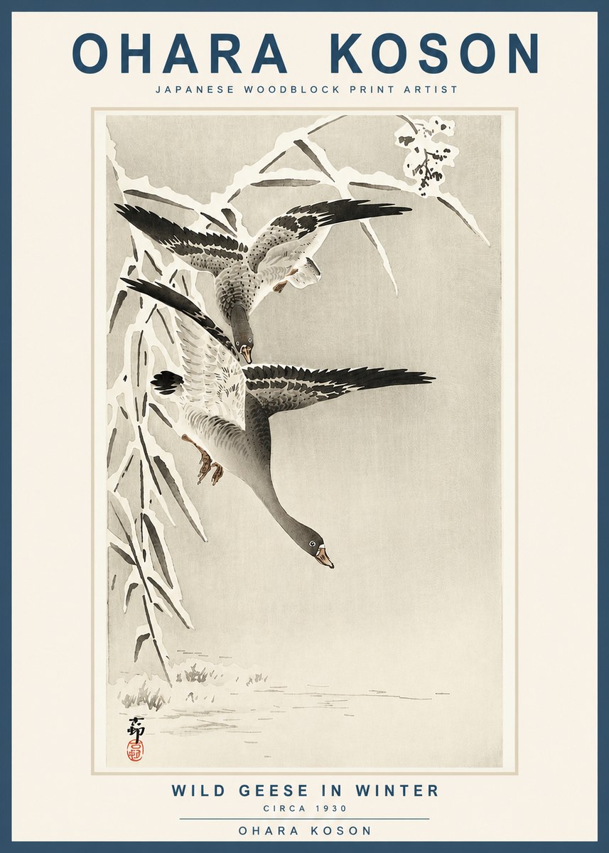Ohara Koson Wild Geese in Winter No3 - Juliste