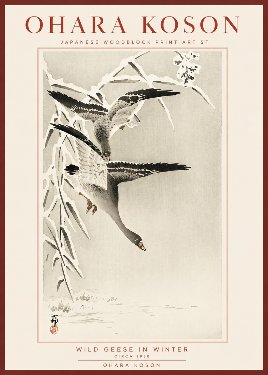 Ohara Koson Wild Geese in Winter No5 - Juliste