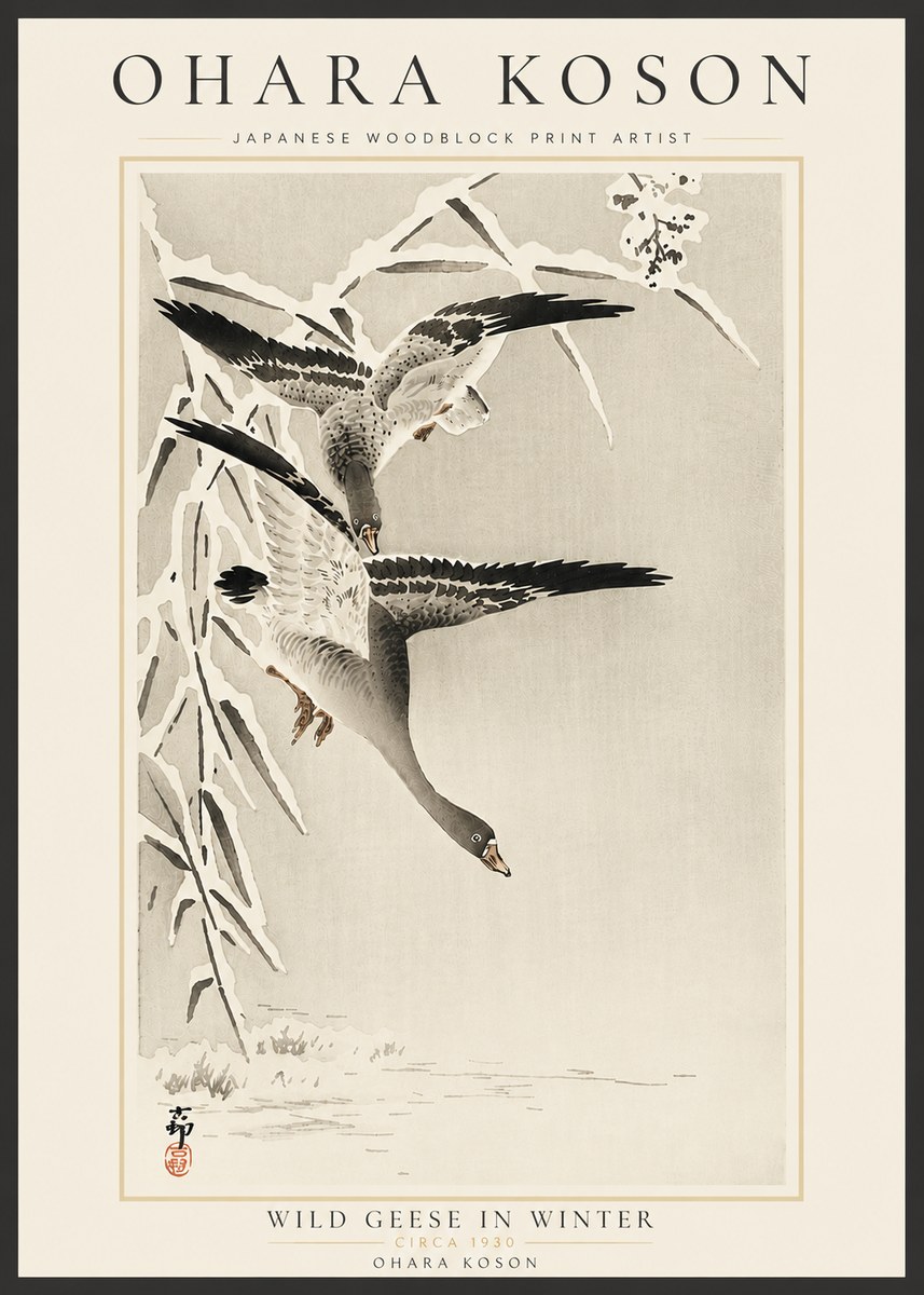 Ohara Koson Wild Geese in Winter No6 - Juliste