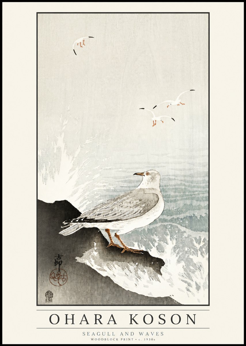Ohara Koson Seagull and Waves No3 - Juliste