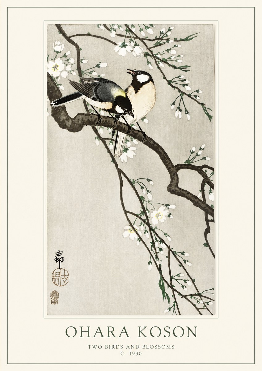 Ohara Koson Two Birds and Blossoms II No1 - Juliste