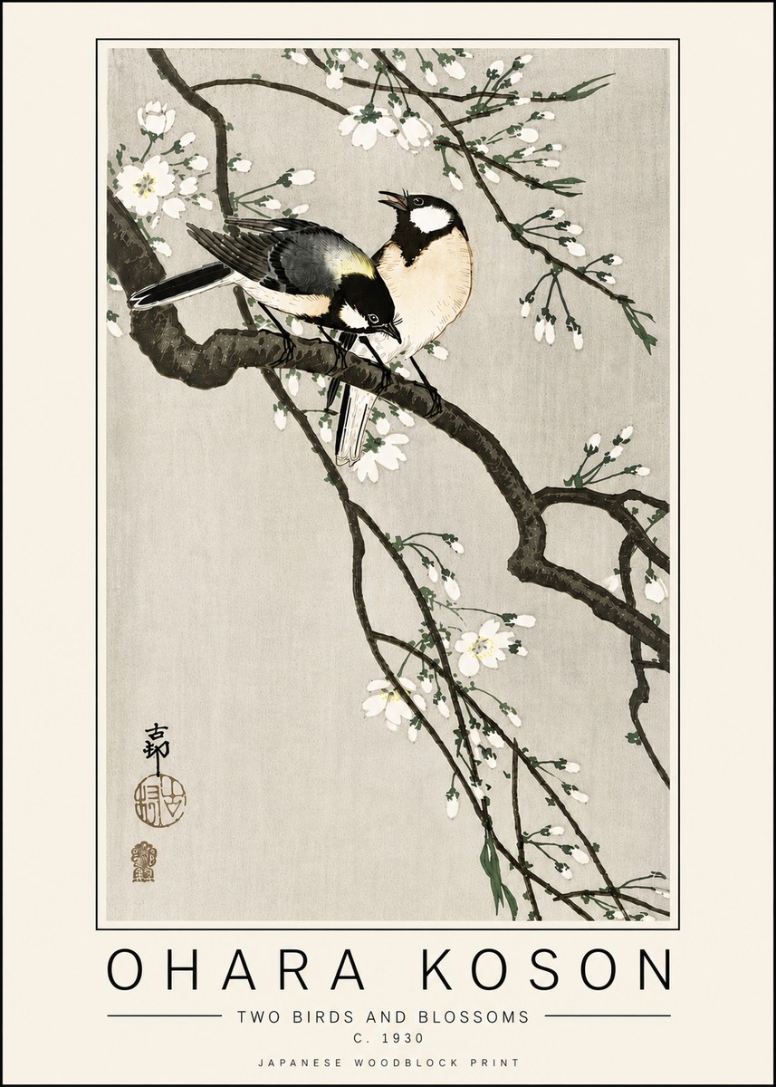 Ohara Koson Two Birds and Blossoms II No6 - Juliste