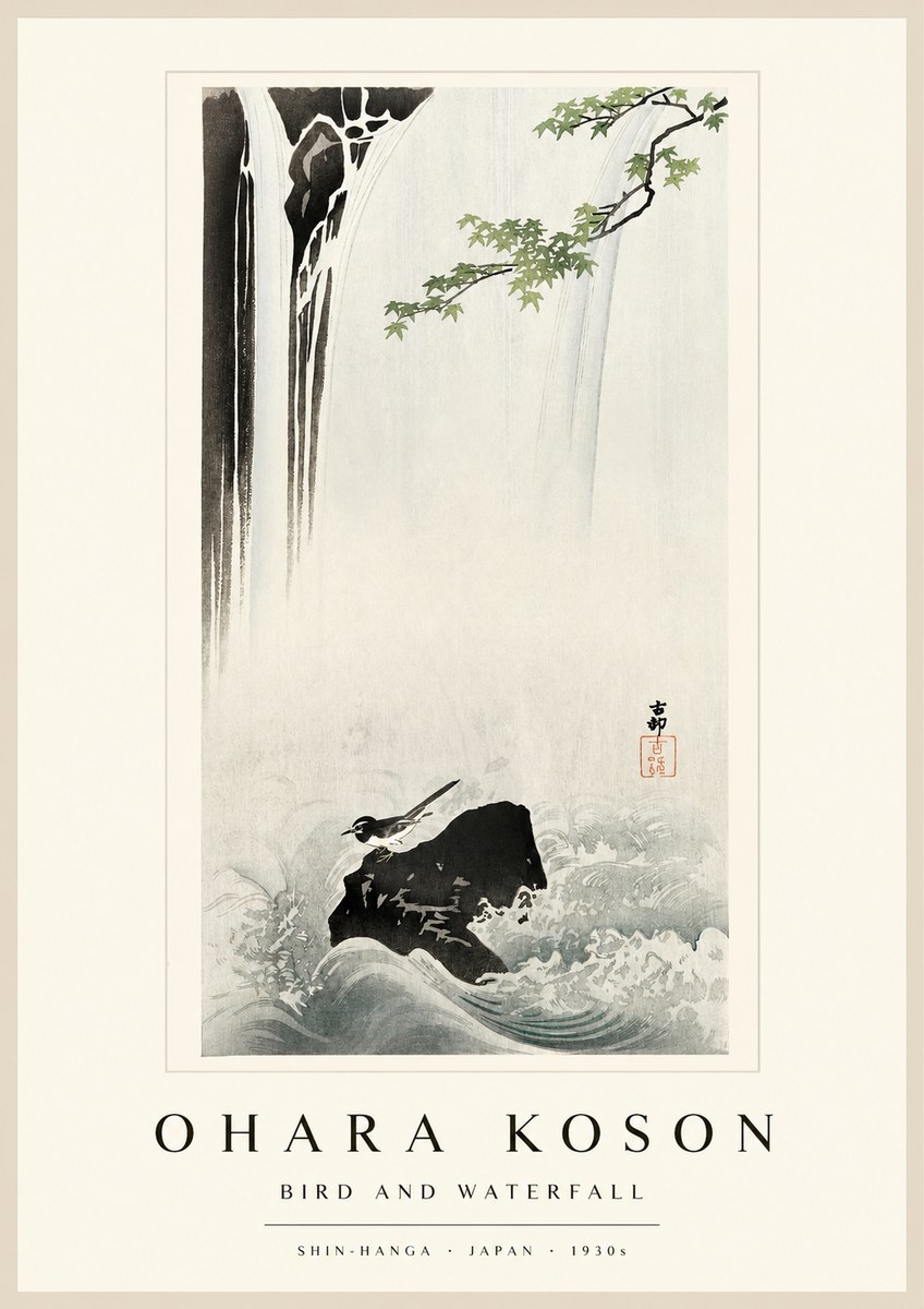 Ohara Koson Bird and Waterfall No1 - Juliste