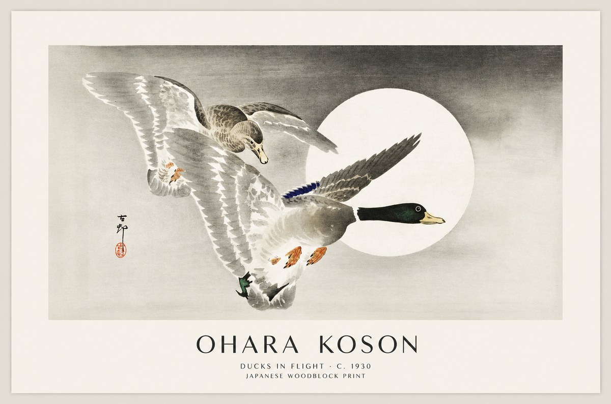 Ohara Koson Ducks in Flight No1 - Juliste