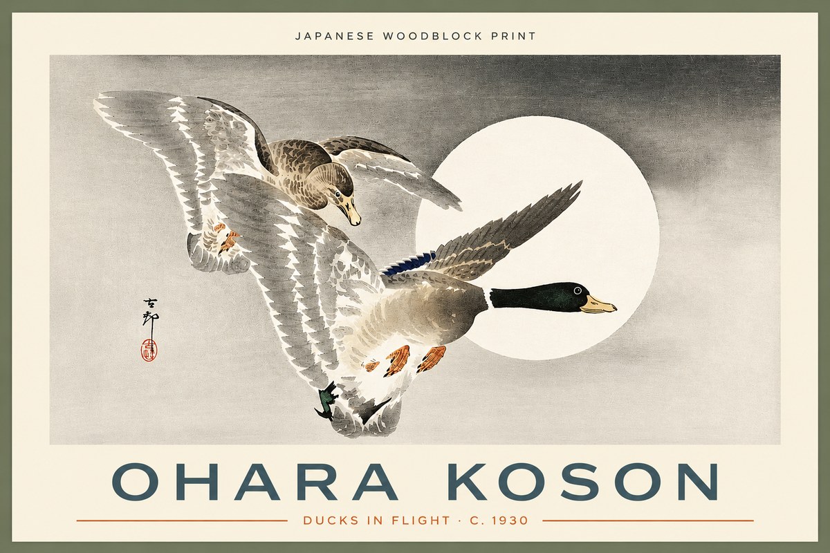 Ohara Koson Ducks in Flight No2 - Juliste