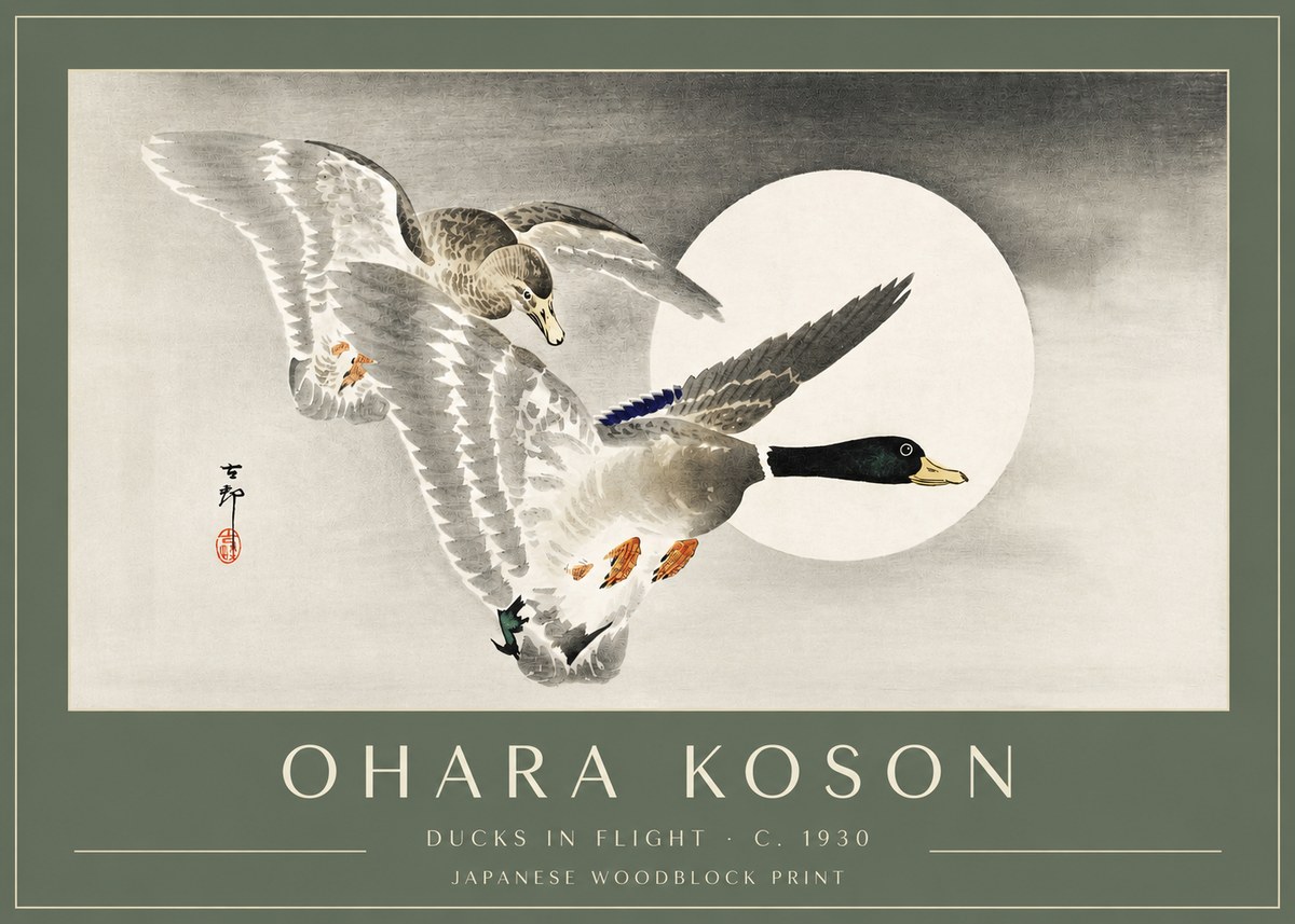 Ohara Koson Ducks in Flight No3 - Juliste
