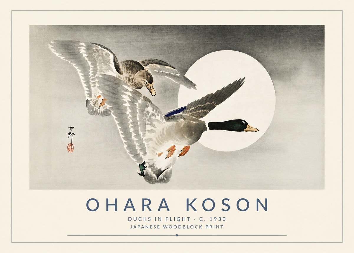 Ohara Koson Ducks in Flight No5 - Juliste