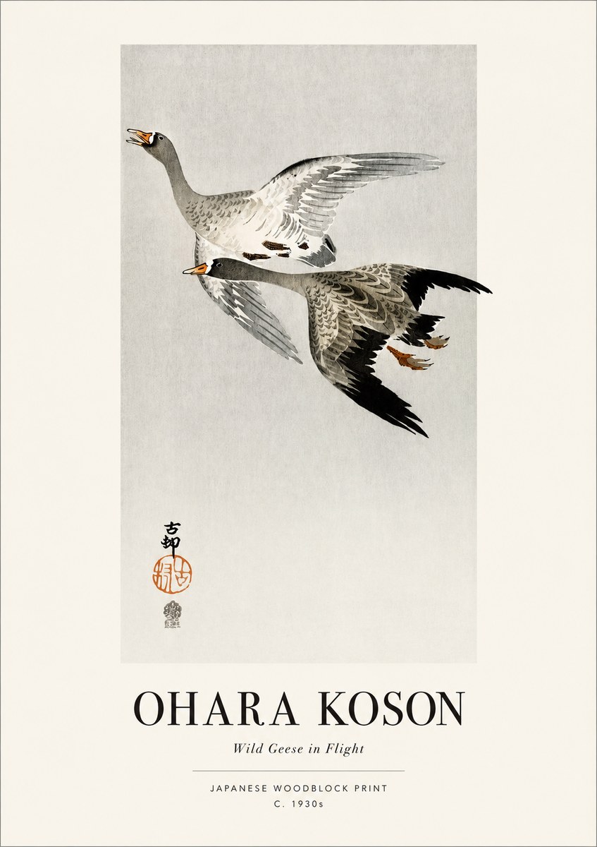 Ohara Koson Wild Geese in Flight III No1 - Juliste