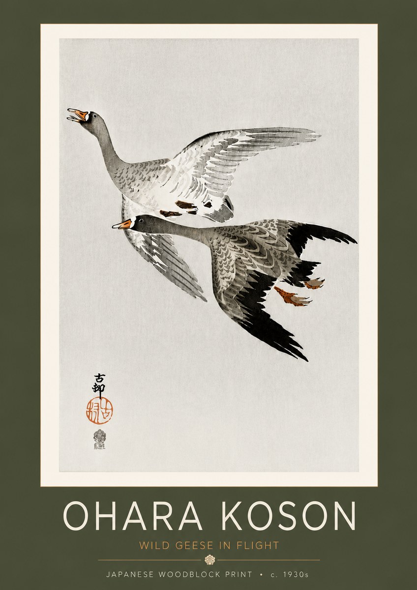 Ohara Koson Wild Geese in Flight III No4 - Juliste
