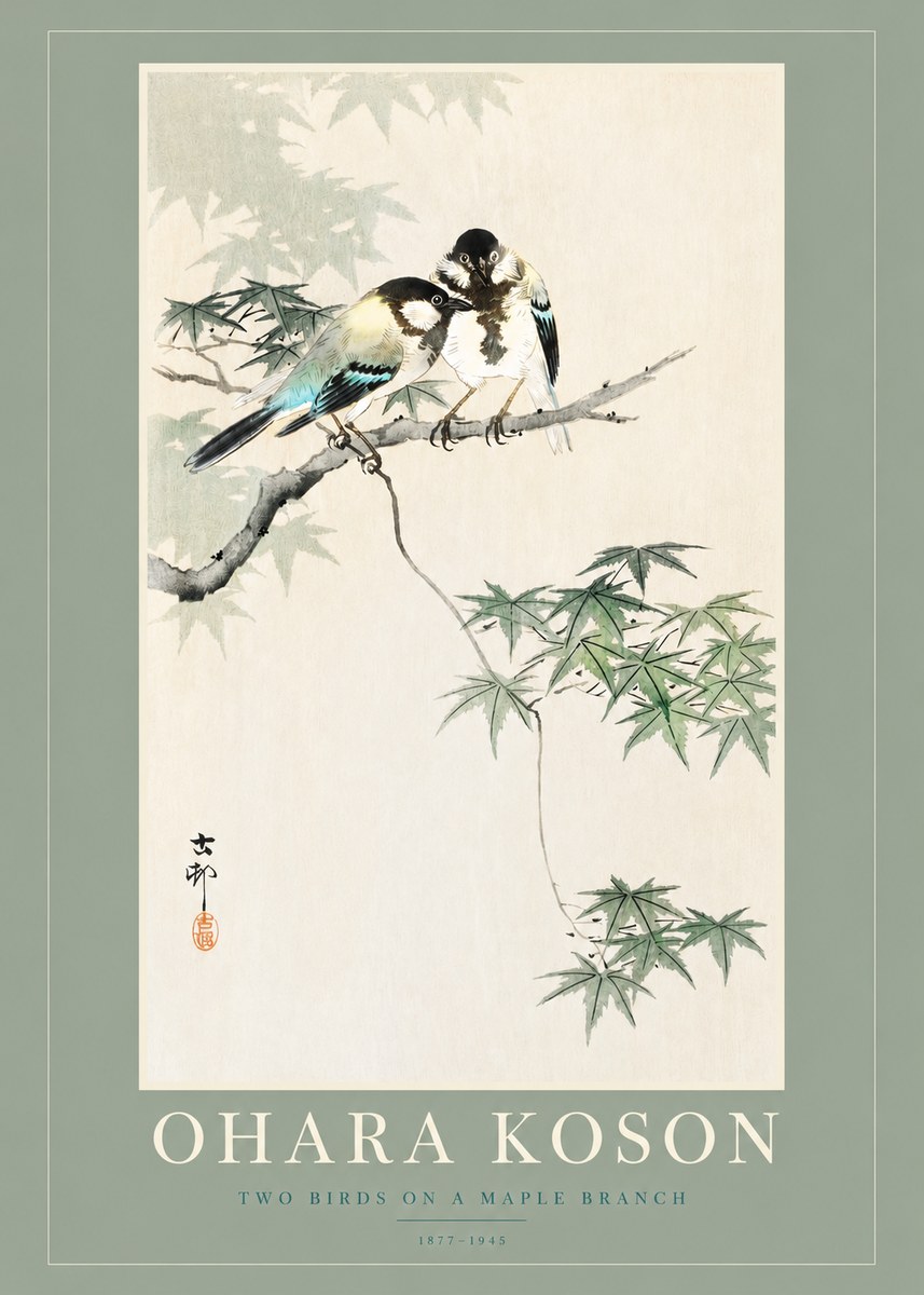 Ohara Koson Two Birds on a Maple Branch No2 - Juliste