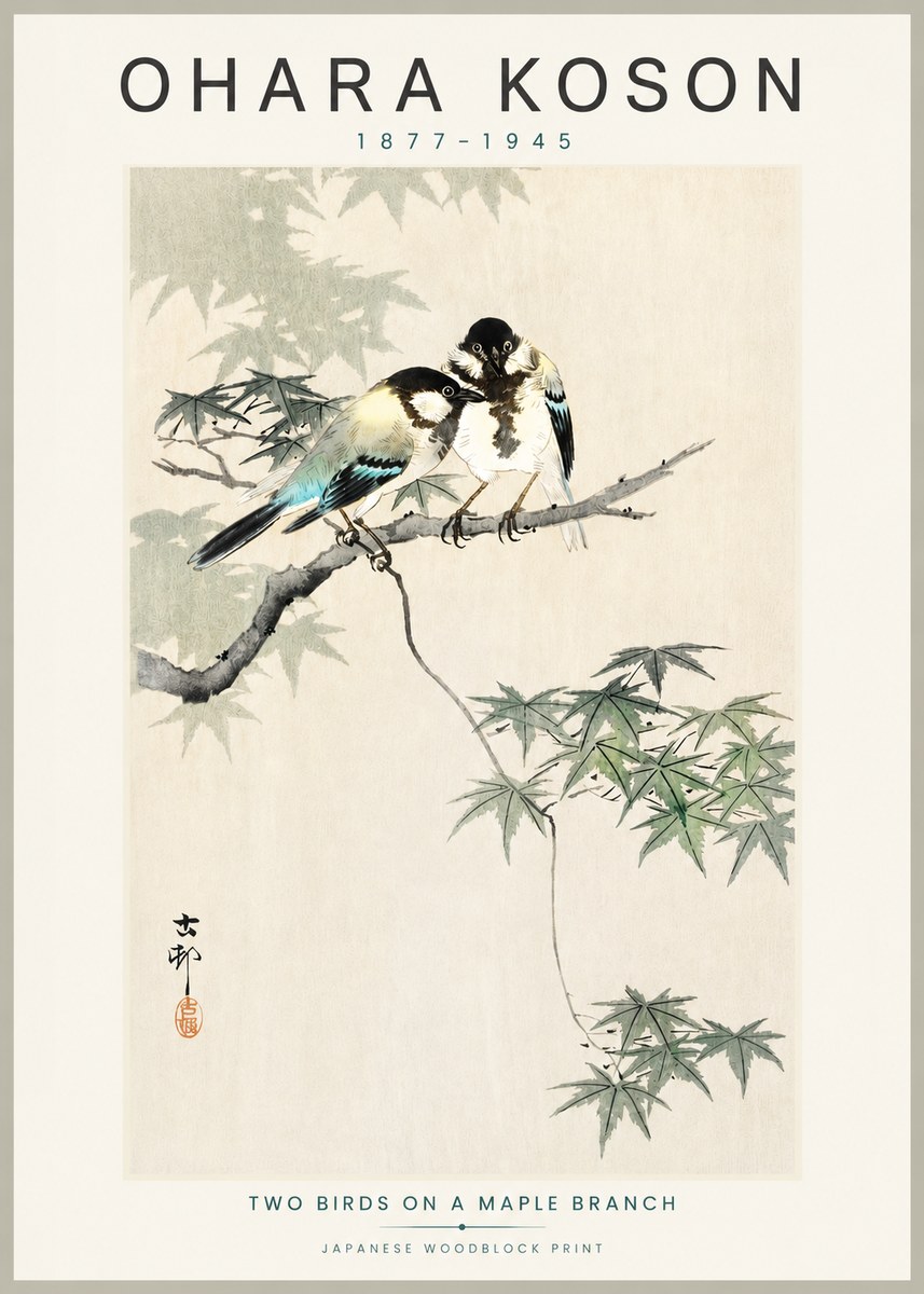 Ohara Koson Two Birds on a Maple Branch No3 - Juliste