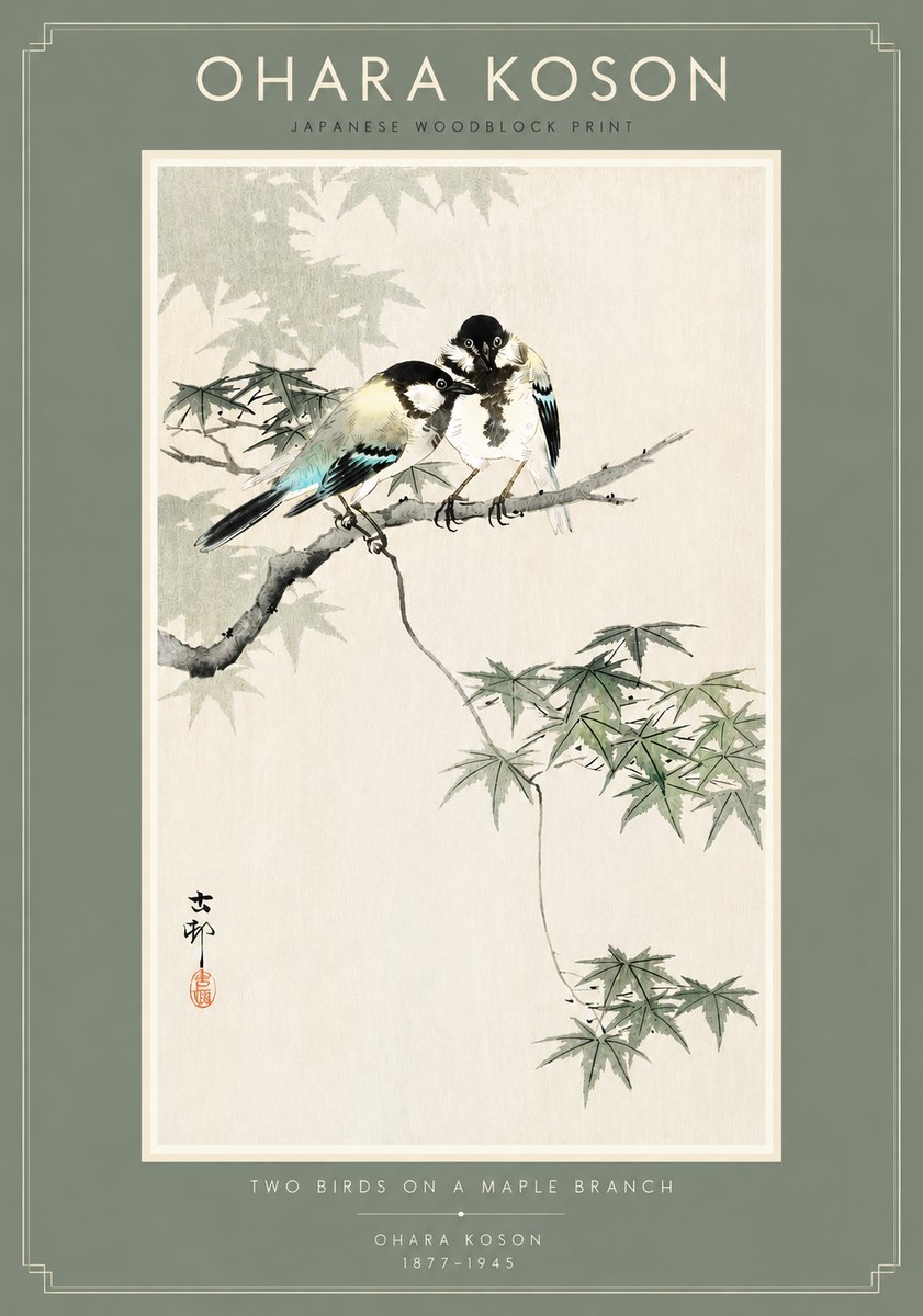 Ohara Koson Two Birds on a Maple Branch No4 - Juliste