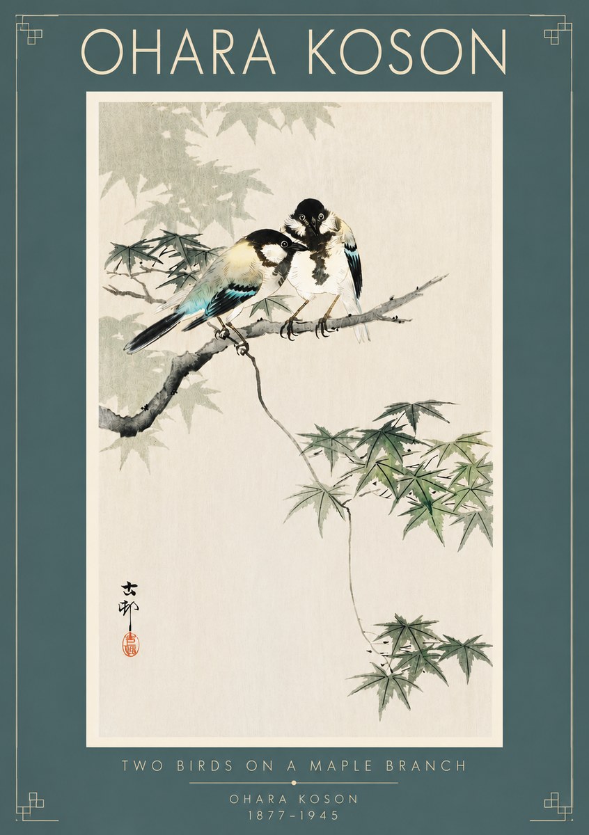 Ohara Koson Two Birds on a Maple Branch No5 - Juliste