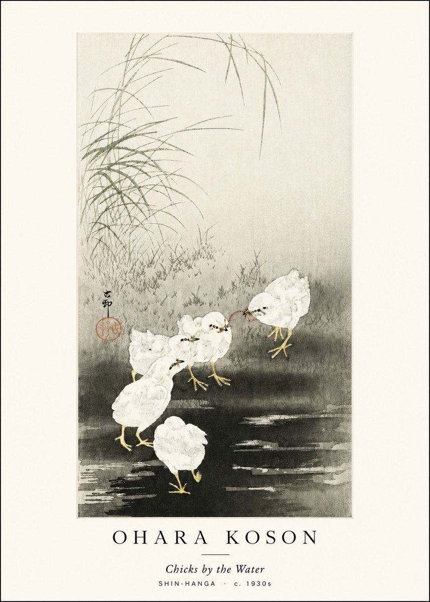 Ohara Koson Chicks by the Water No3 - Juliste