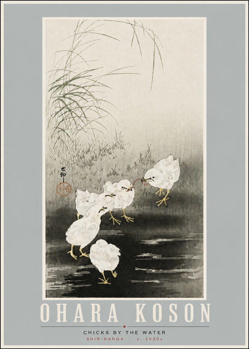 Ohara Koson Chicks by the Water No4 - Juliste