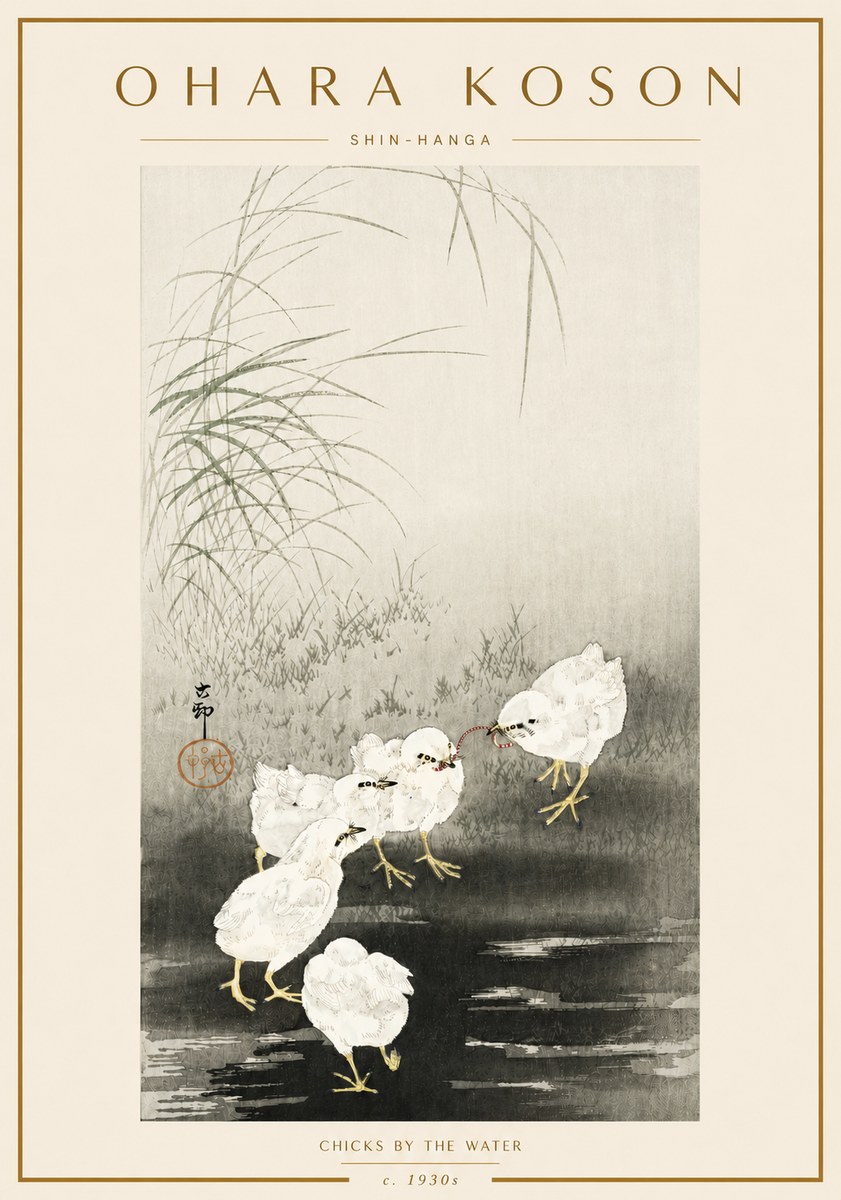 Ohara Koson Chicks by the Water No6 - Juliste