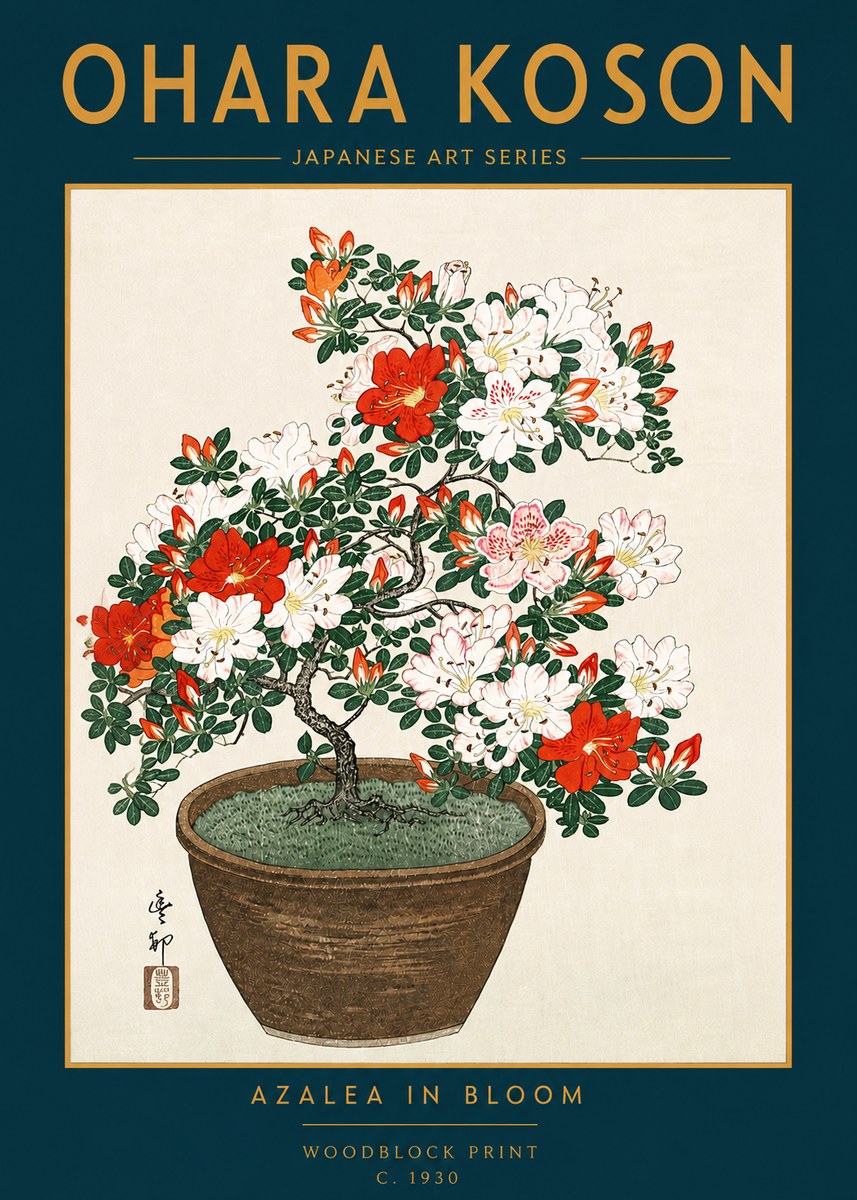 Ohara Koson Azalea in Bloom No4 - Juliste