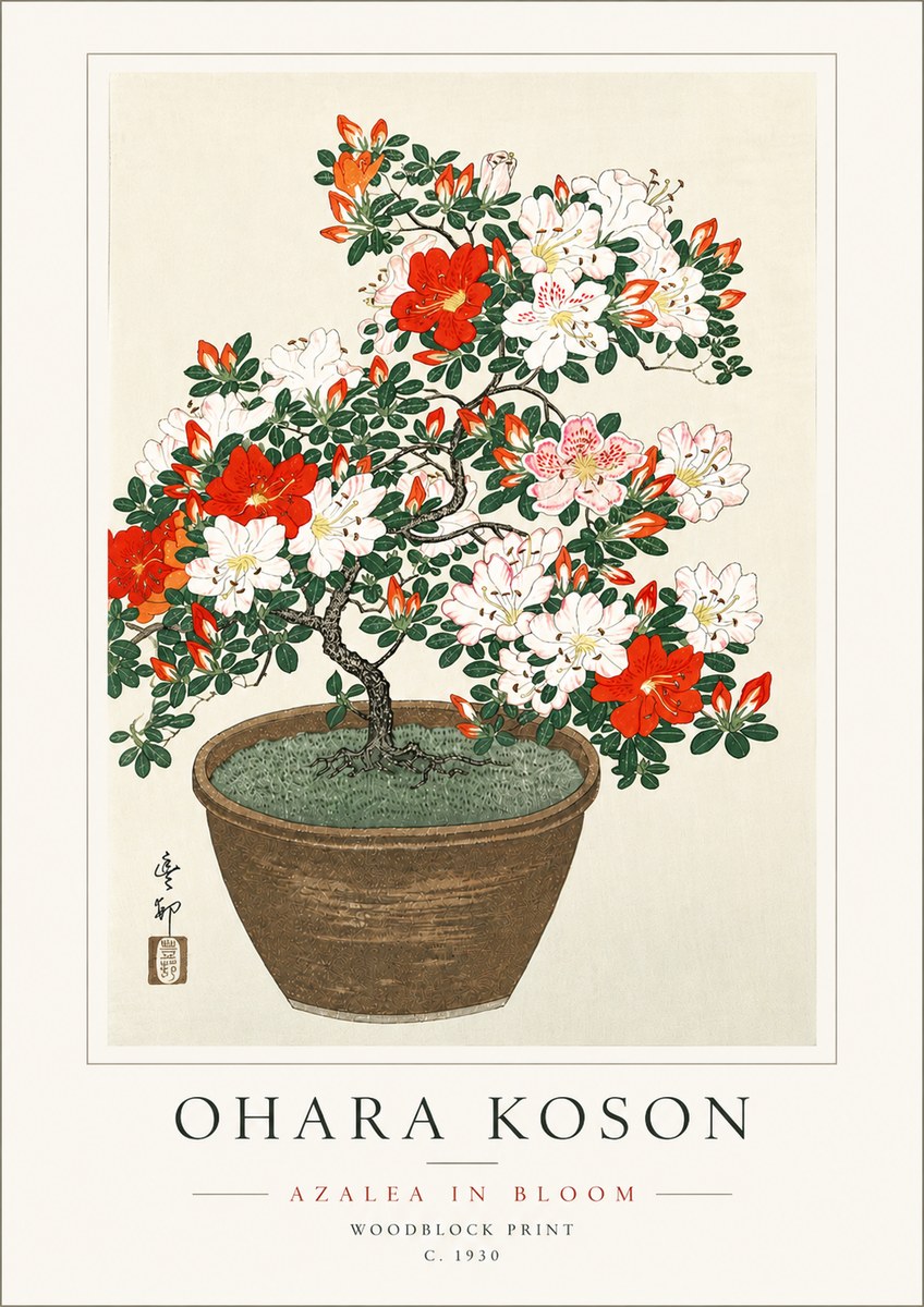 Ohara Koson Azalea in Bloom No6 - Juliste