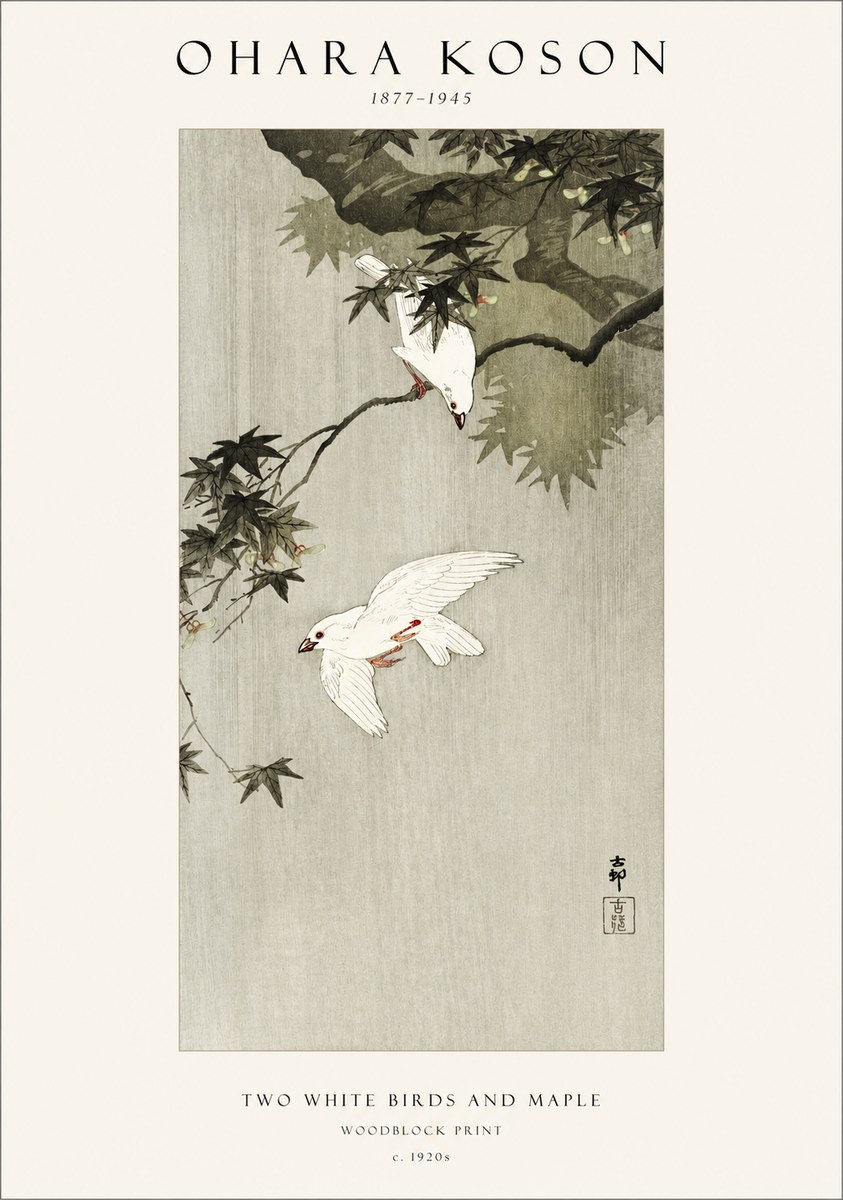 Ohara Koson Two White Birds and Maple No1 - Juliste