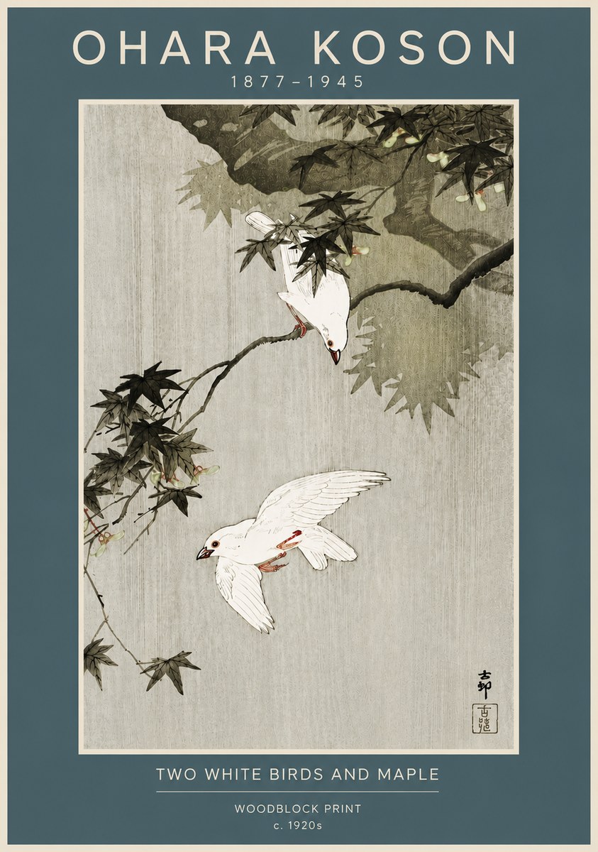 Ohara Koson Two White Birds and Maple No4 - Juliste