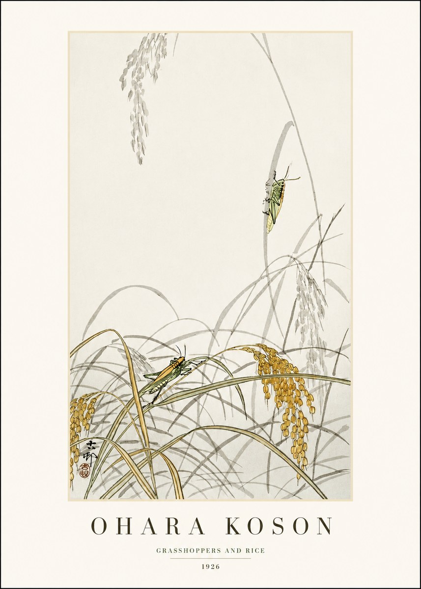 Ohara Koson Grasshoppers and Rice No1 - Juliste