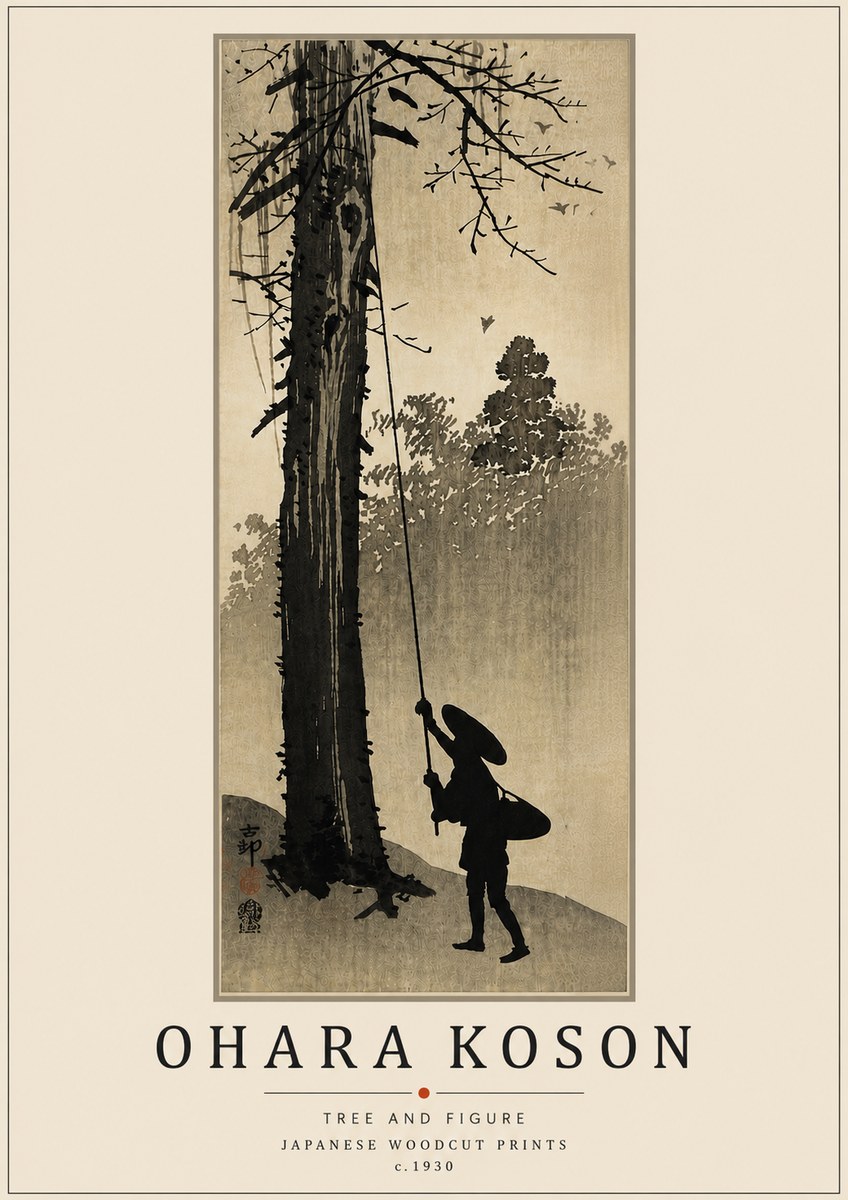 Ohara Koson Tree and Figure No5 - Juliste