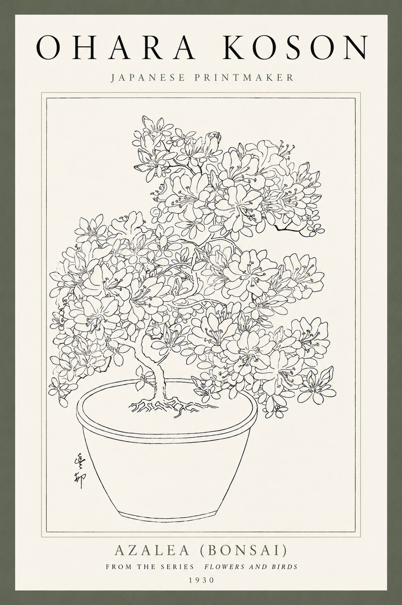 Ohara Koson Azalea (Bonsai) No4 - Juliste