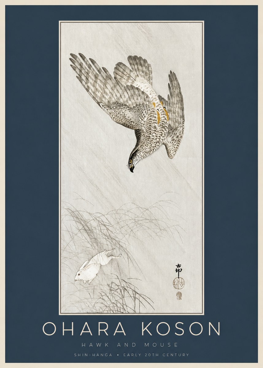 Ohara Koson Hawk and Mouse No2 - Juliste