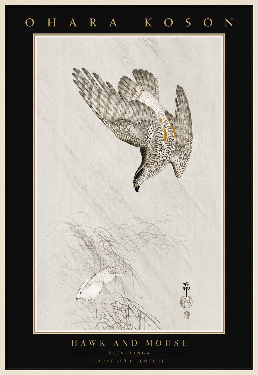 Ohara Koson Hawk and Mouse No4 - Juliste