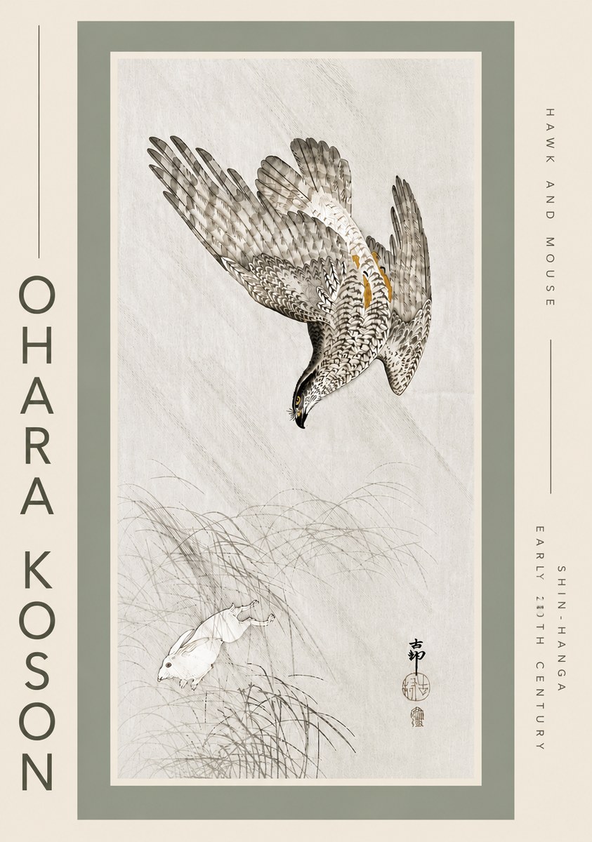 Ohara Koson Hawk and Mouse No5 - Juliste