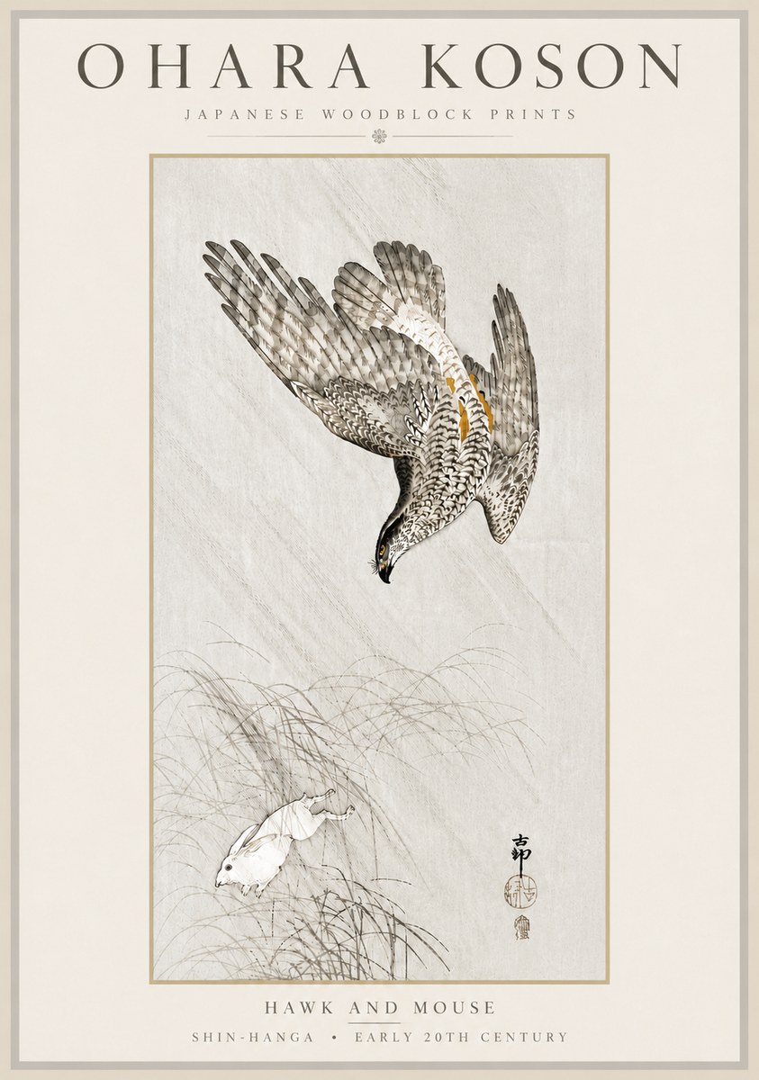 Ohara Koson Hawk and Mouse No6 - Juliste