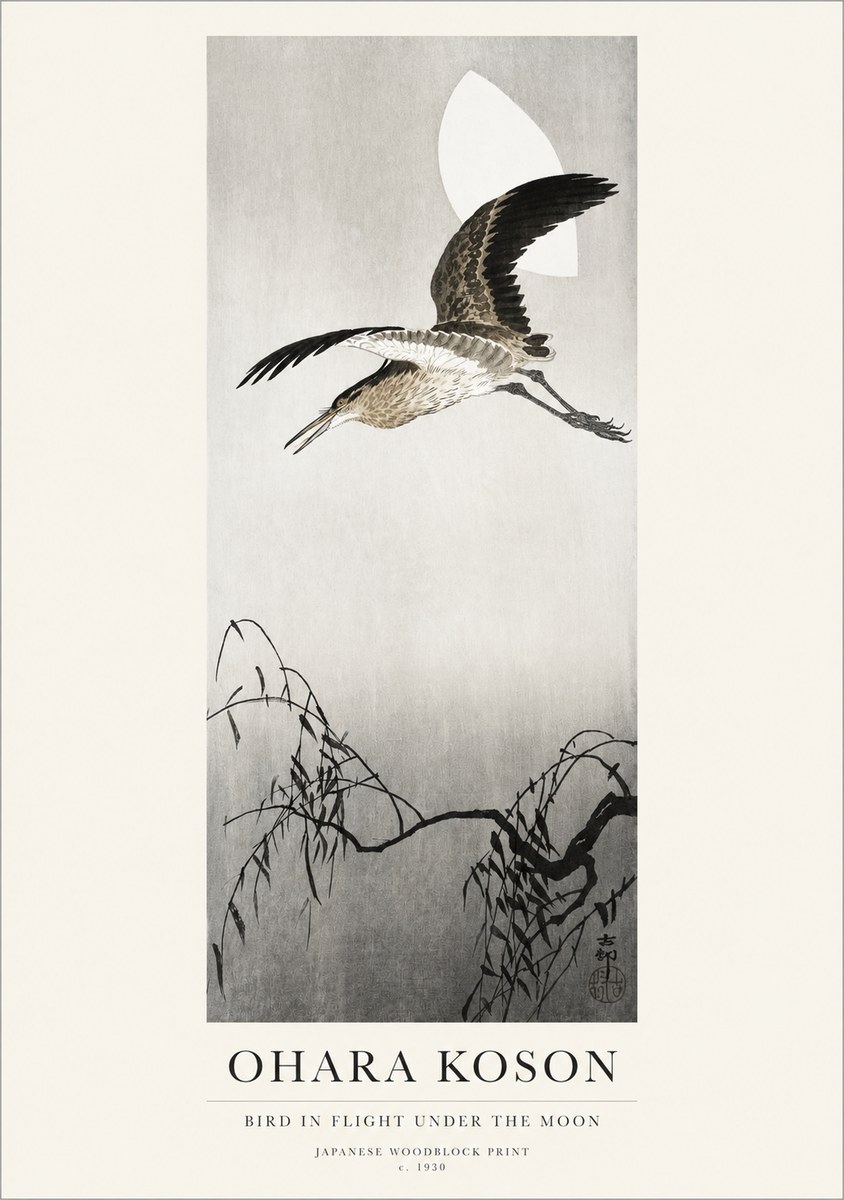 Ohara Koson Bird in Flight Under the Moon No1 - Juliste